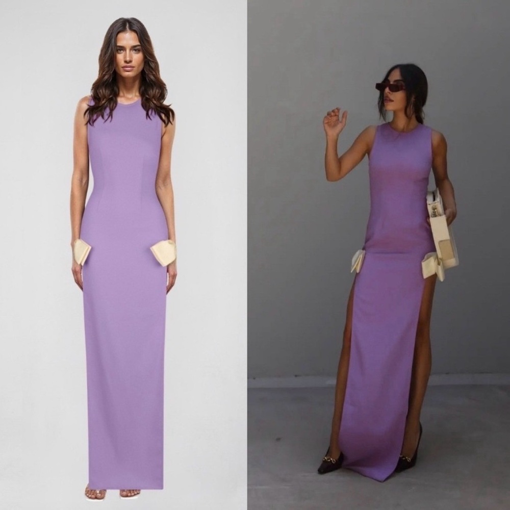 Atoir Jana Dress Violet Purple Long Slits White Ivory Bow Size 4 $400 small